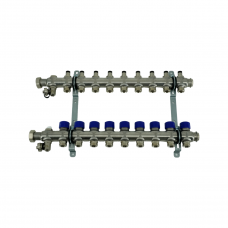 Коллекторная группа, ELSEN, 1", 9 контуров, размер отвода-3/4", PN, бар-4, T°C -от 0 до +70, с вентилями, нержавеющая сталь
