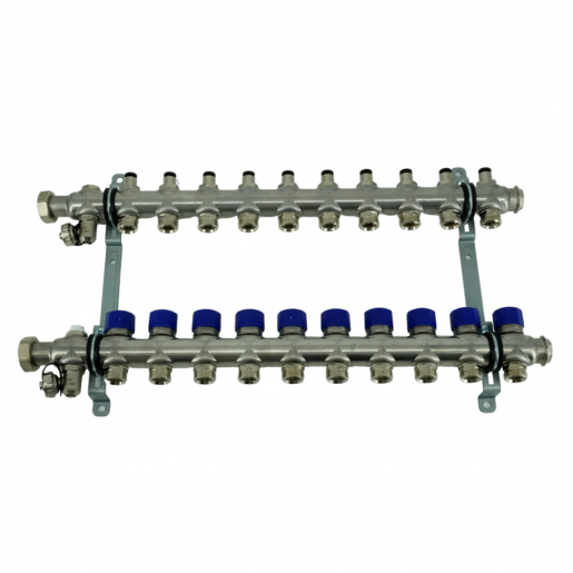 Коллекторная группа, ELSEN, 1", 10 контуров, размер отвода-3/4", PN, бар-4, T°C -от 0 до +70, с вентилями, нержавеющая сталь