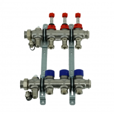 Коллекторная группа, ELSEN, 1", 3 контура, размер отвода-3/4", PN, бар-4, T°C -от 0 до +70, с вентилями и расходомерами, нержавеющая сталь