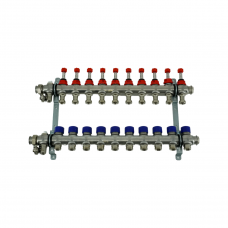 Коллекторная группа, ELSEN, 1", 10 контуров, размер отвода-3/4", PN, бар-4, T°C -от 0 до +70, с вентилями и расходомерами, нержавеющая сталь