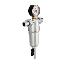 Uni-Fitt Фильтр промывной ВН 1/2" х 3/4" с редукц. соед., со сливным шаровым краном и манометром